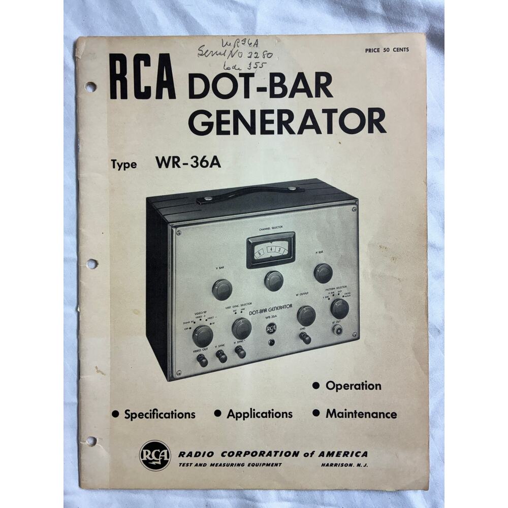 RCA Dot-Bar Generator Type WR-36A - Maintenance & Operations Booklet 1954